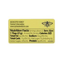 Apiary Info Honey Nutrition Facts Straw Gold Label
