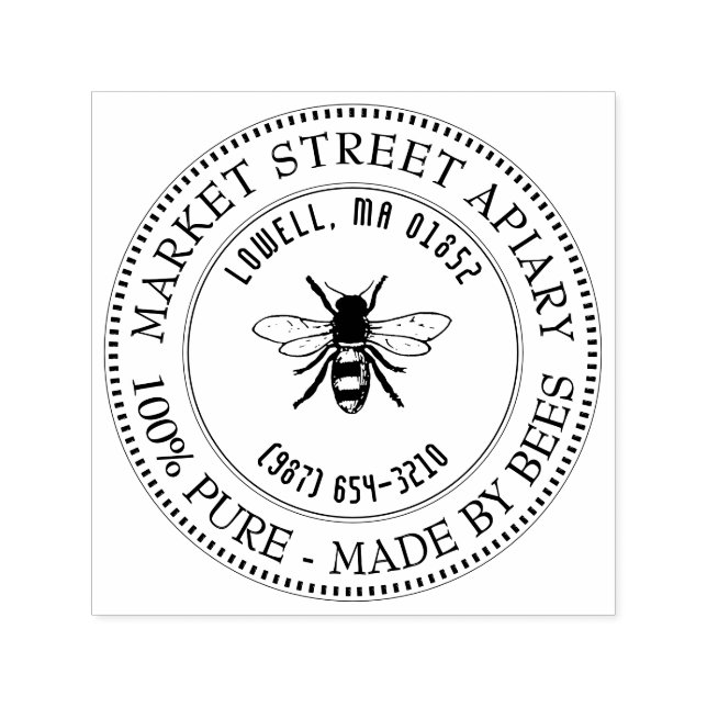 Apiary Name and Location Honeybee  Honey Stamp (Design)
