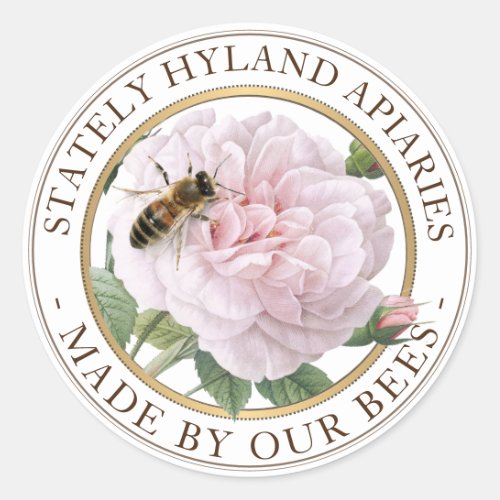 APIARY PRODUCT Honey Label Pink Rose with Bee 