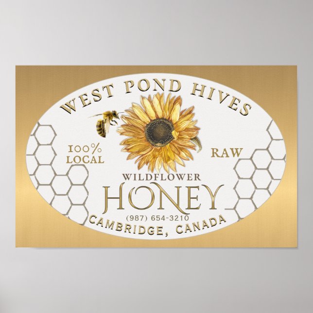 Apiary Sunflower Bee Honeycomb Gold Gradient  Poster (Front)