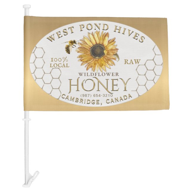 Apiary Sunflower Bee Honeycomb Gold Honey Car Flag (Front)
