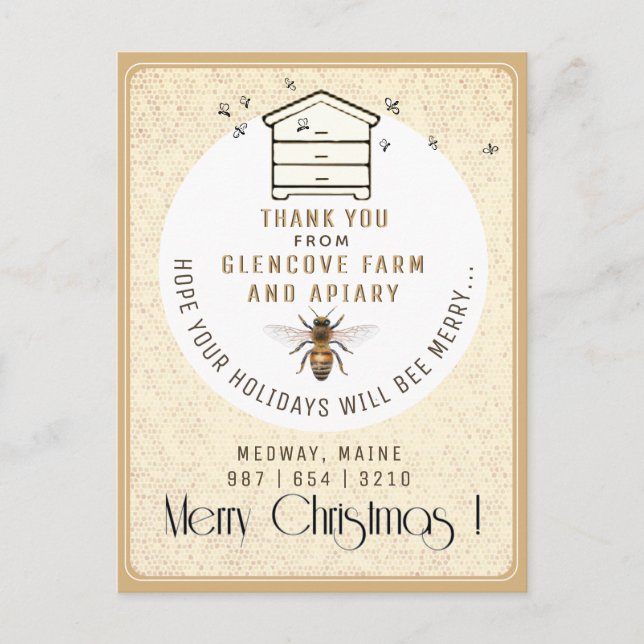 Apiary Thank You Christmas Holiday Card Hive Bees (Front)