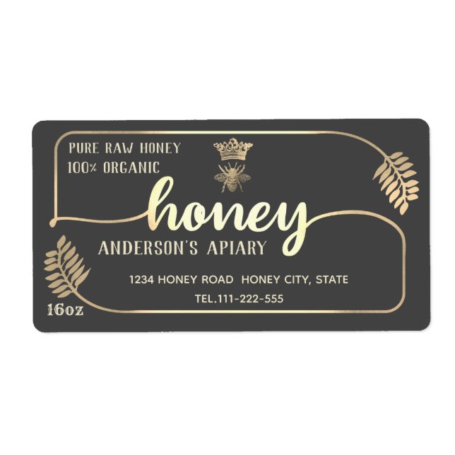 Apiary vintage calligraphy honey branch label (Front)