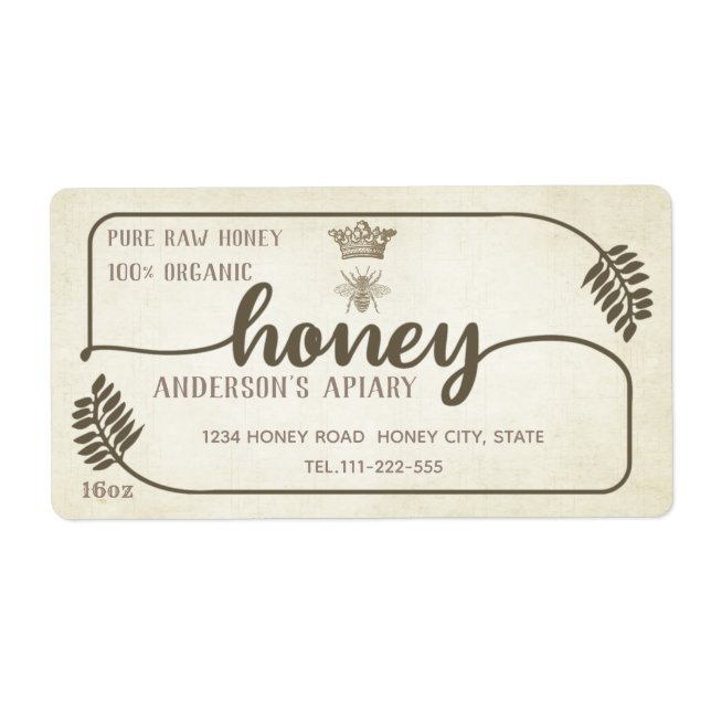Apiary vintage rustic calligraphy honey branch label (Front)