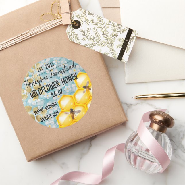 Apiary Wildflower Honey bee farm 16oz customizable Classic Round Sticker (Gifting)
