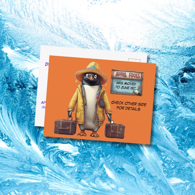 Apil fools day penguin with suitcases  postcard (Creator Uploaded)