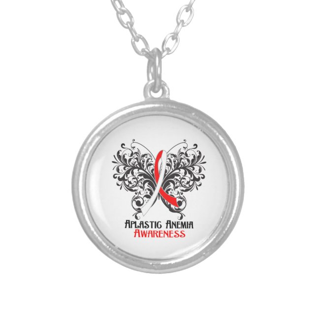 Aplastic Anemia Awareness Butterfly Silver Plated Necklace (Front)