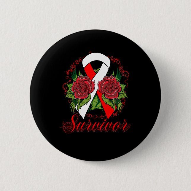 Aplastic Anemia Survivor Rose Grunge Tattoo Button (Front)
