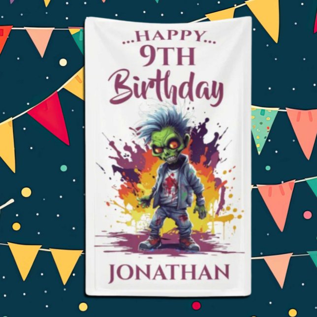 Apocalypse Birthday Zombie Boy Banner (Zombie Walkers,  Your birthday party won't be complete without an array of gruesome zombie props! )