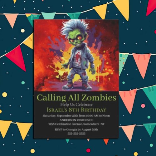 Apocalypse Birthday Zombie Boy Invitation