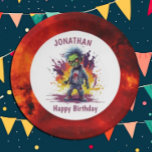 Apocalypse Birthday Zombie Boy Paper Plates<br><div class="desc">Apocalypse Birthday Zombie Boy Fiery Zombie personalized plates for a little boy. Click the "Customize it!" button to change the text size, text color, font style and more! If this product has the option to transfer the design to another item, please make sure to adjust the design to fit if...</div>
