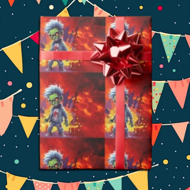 Apocalypse Birthday Zombie Boy Wrapping Paper (Zombie Walkers,  Your birthday party won't be complete without an array of gruesome zombie props! )