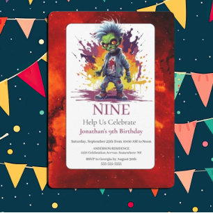 Apocalypse Zombie Boy Costume Birthday Invitation