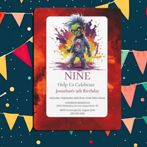 Apocalypse Zombie Boy Costume Birthday Invitation 