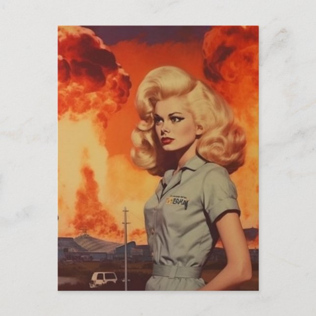 Apocalyptic blonde vintage woman postcard (Front)
