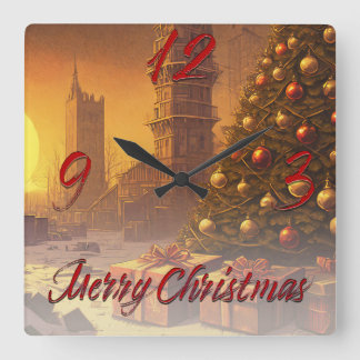 Apocalyptic Christmas Motif, with Presents Square Wall Clock