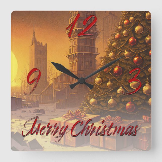 Apocalyptic Christmas Motif, with Presents Square Wall Clock (Front)