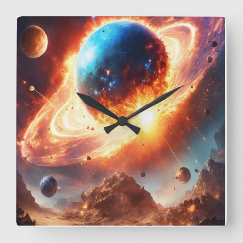 Apocalyptic Collision Cataclysm Unleashed Square Wall Clock