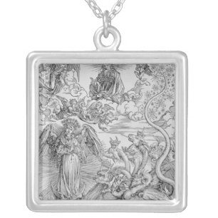 Apocalyptical scene silver plated necklace