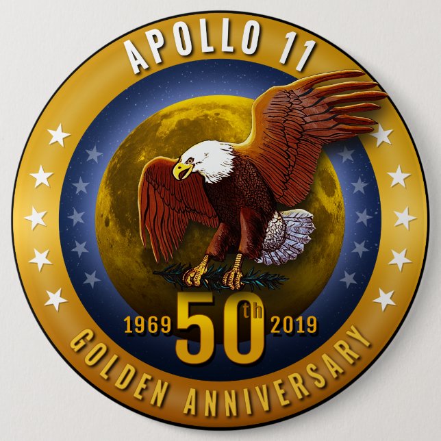 Apollo 11 50th Anniversary Golden Eagle and Moon - Button (Front)