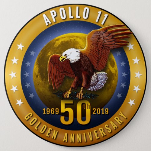 Apollo 11 50th Anniversary Golden Eagle and Moon _ Button
