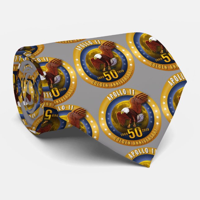 Apollo 11 50th Anniversary Golden Eagle and Moon - Neck Tie (Rolled)