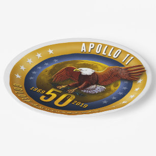 Apollo 11 50th Anniversary Golden Eagle and Moon - Paper Plates