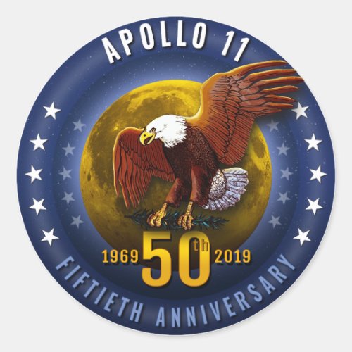 Apollo 11 50th Anniversary Starfield Moon Eagle _ Classic Round Sticker