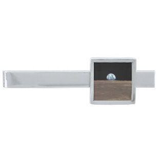 APOLLO 11 EARTHRISE (earth moon solar system) ~ Silver Finish Tie Clip