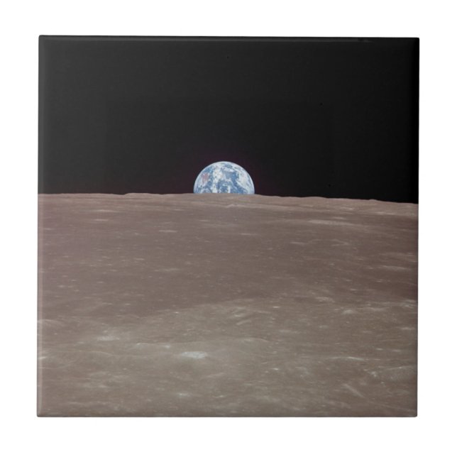 Apollo 11 image of Earth rising over limb of Moon Ceramic Tile (Front)