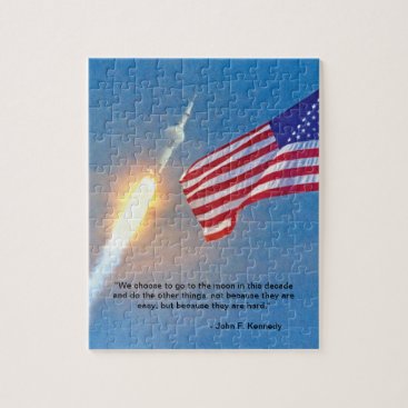 Apollo 11 launch with American Flag Jigsaw Puzzle