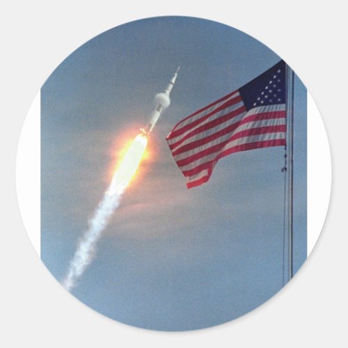 Apollo 11 launch with flag NASA Classic Round Sticker