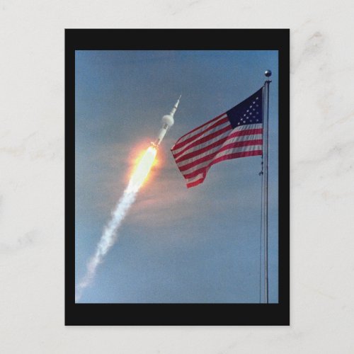 Apollo 11 launch with flag NASA Postcard