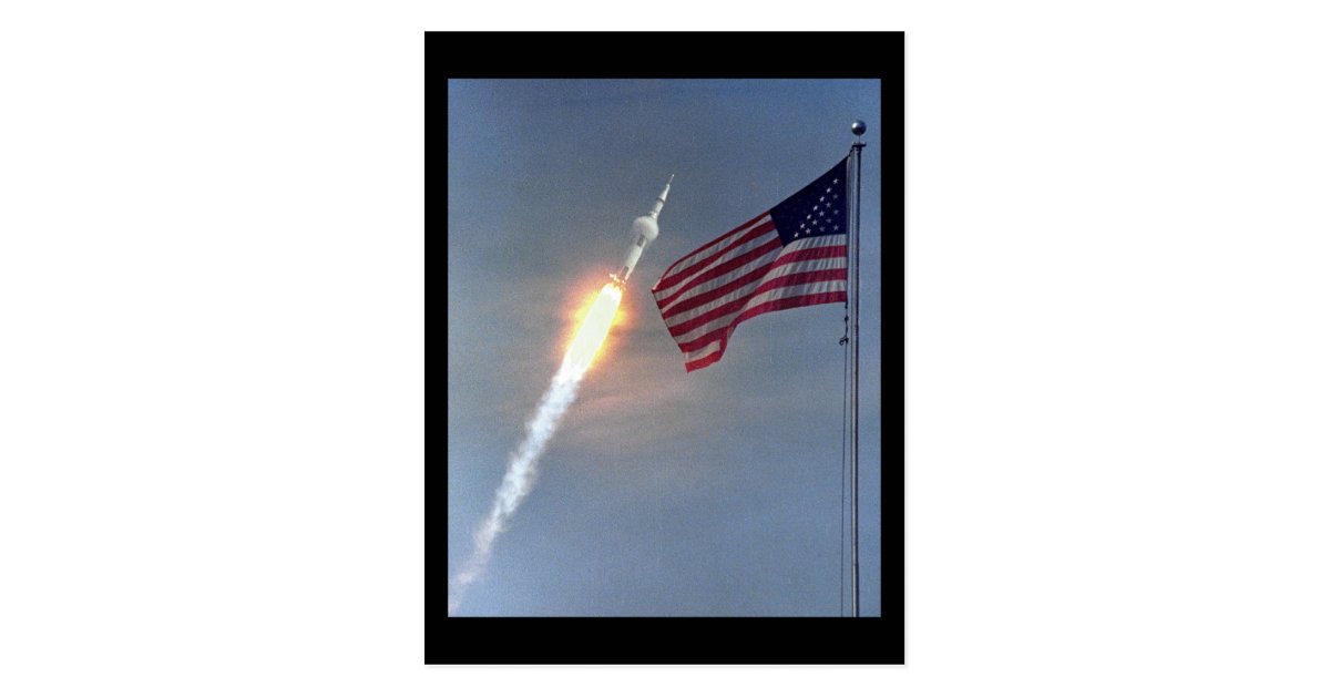 apollo 11 launch with flag nasa postcard zazzle com dog design mugs