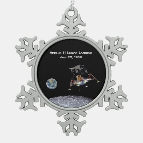 Apollo 11 Lunar Landing Snowflake Pewter Christmas Ornament