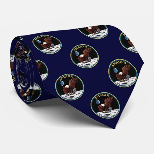 Apollo 11 Mission Patch On Navy Blue Tie