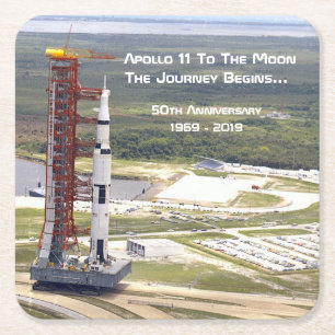 Apollo 11 Mission to the Moon Anniversary Square Paper Coaster