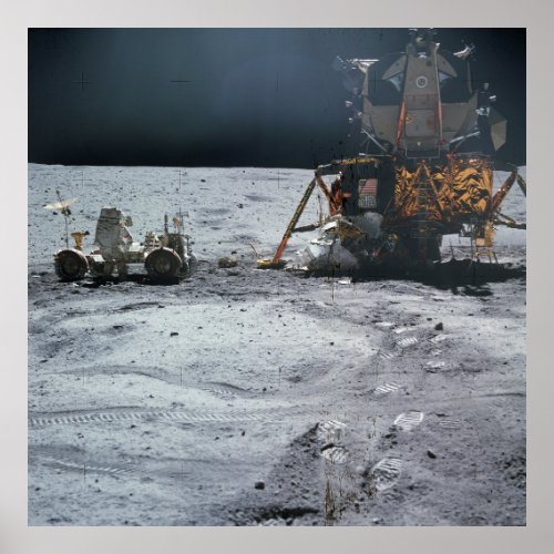 Apollo 16 John W Young working at the Lunar Rover Poster