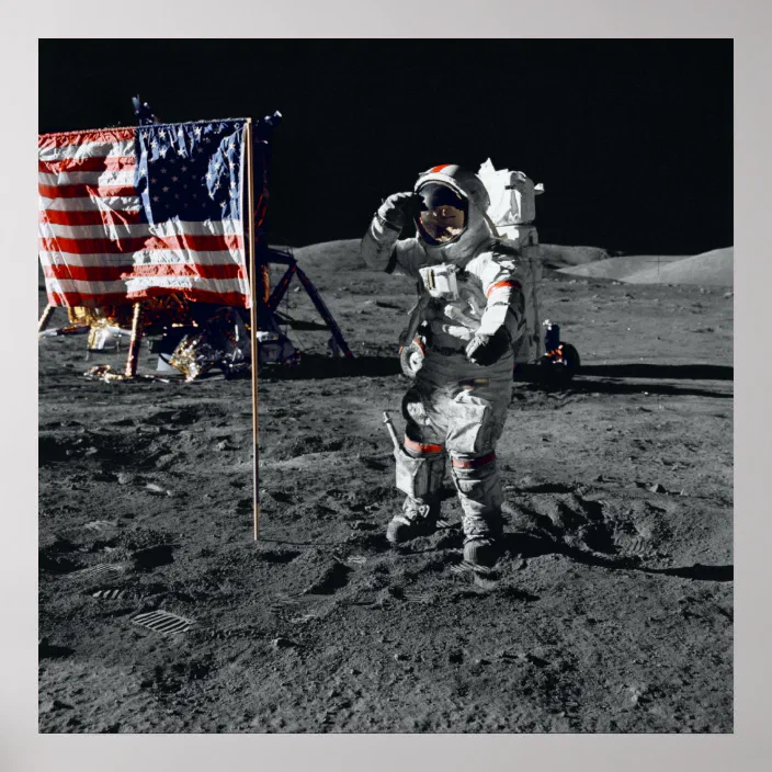 Apollo 17 astronaut  American Flag earth moon NASA picture art print &FREE PHOTO 