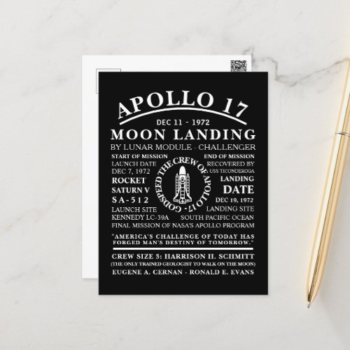 Apollo 17 Detailed Space Voyage Symbol Postcard