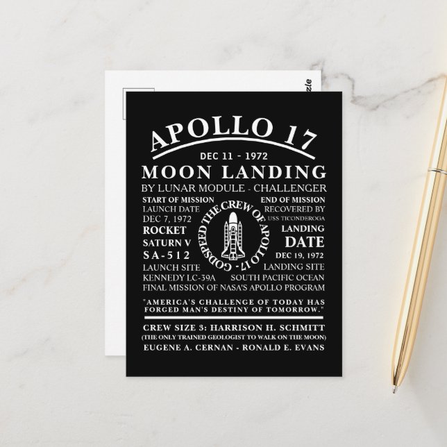 Apollo 17 Detailed Space Voyage Symbol Postcard (Front/Back In Situ)