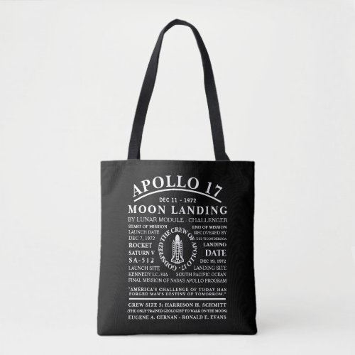 Apollo 17 Detailed Space Voyage Symbol Tote Bag