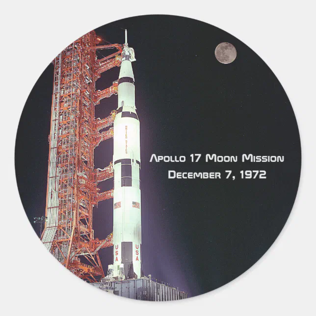 Apollo 17 Moon Mission Classic Round Sticker | Zazzle