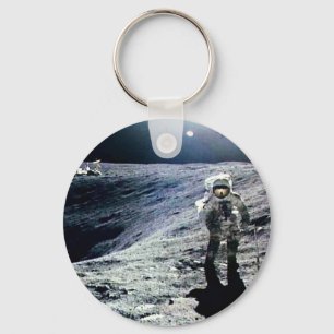 Apollo Astronaut walking on the Moon and crater Keychain