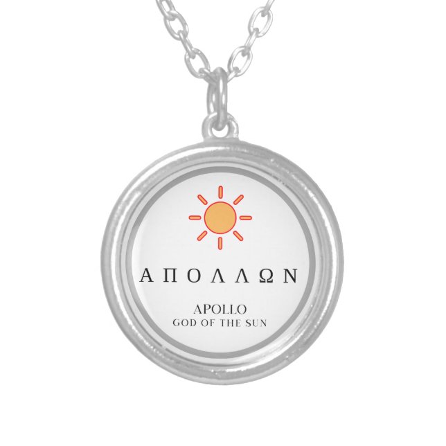 Apollo Greek God of the Sun Design Silver Plated Necklace (Front)
