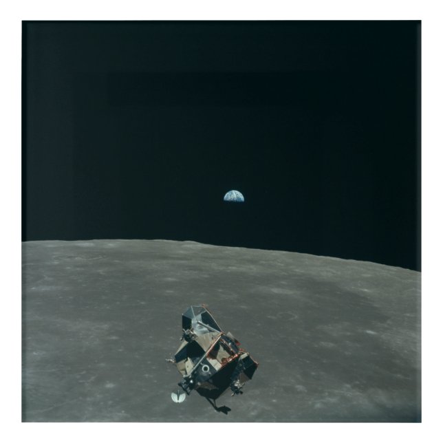 Apollo Lunar Lander and Earthrise Over Moon     Acrylic Print (Front)