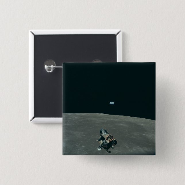 Apollo Lunar Lander and Earthrise Over Moon     Button (Front & Back)