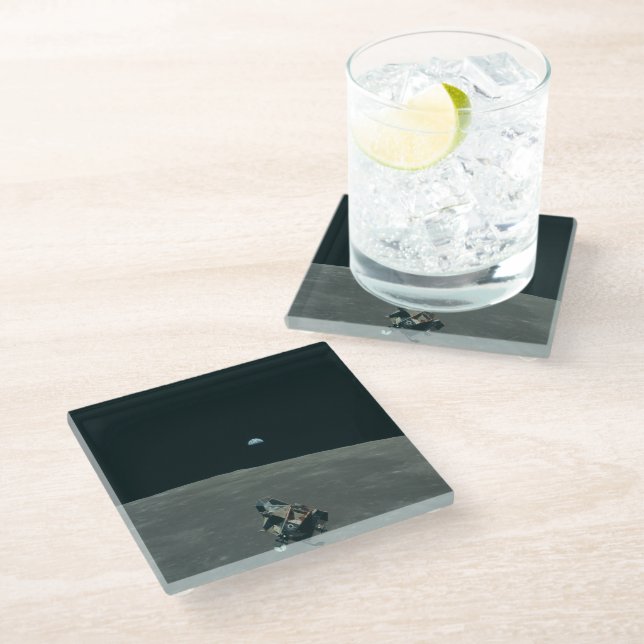 Apollo Lunar Lander and Earthrise Over Moon     Glass Coaster (Angled)