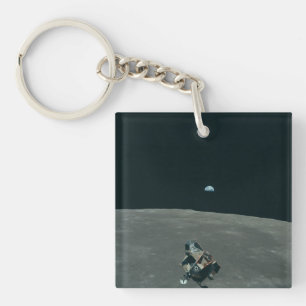 Apollo Lunar Lander and Earthrise Over Moon     Keychain