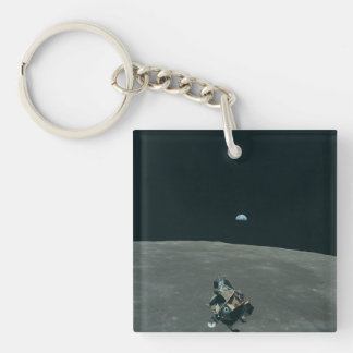 Apollo Lunar Lander and Earthrise Over Moon Keychain